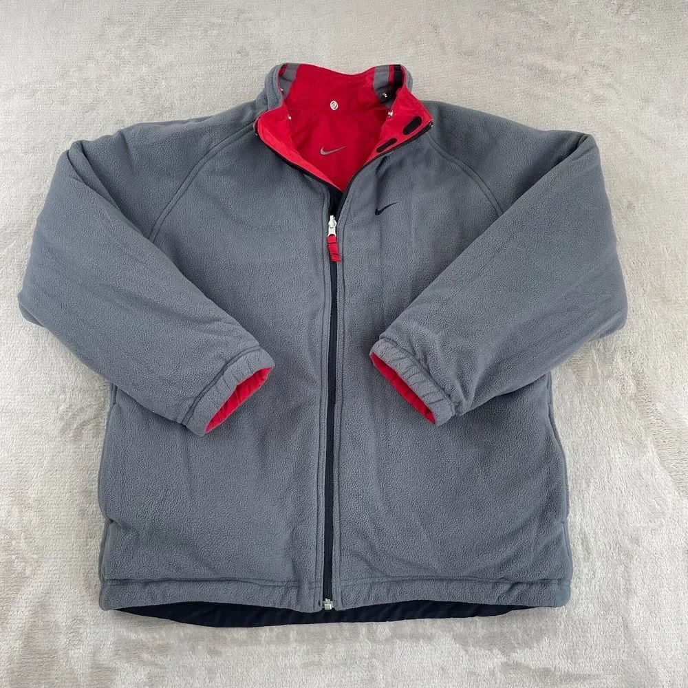 Vintage Nike Jacket Youth Large 14-16 Black Red Reversible Swoosh Large Logo Y2K